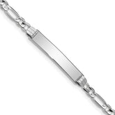 14k White Gold Polished Solid Chain/Solid Plate Figaro Link 25x5mm Plate 8 inch ID Bracelet